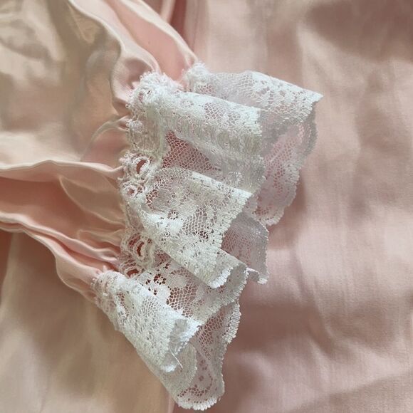 Vintage Deadstock 70’s Soft Pastel Pink Long Satin Button Up Robe Housecoat Sz S - Picture 9 of 12